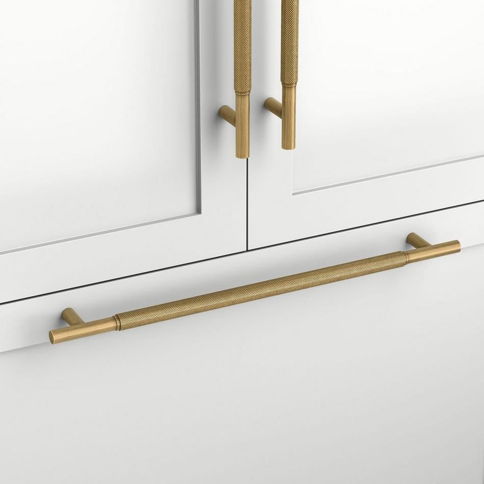 12" Arles Solid Brass Knurled Appliance Pull - Antique Brass, , large image number 0