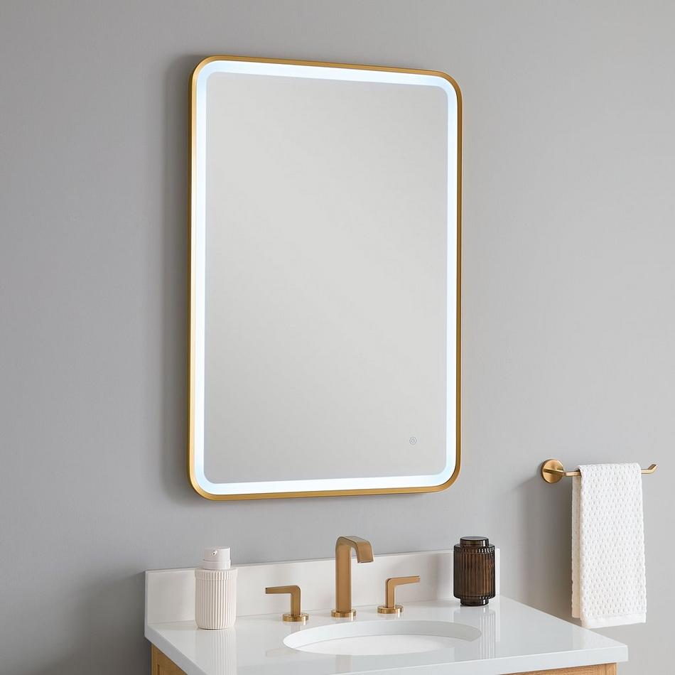 24" Faysel Rectangular Lighted Mirror - Brushed Gold, , large image number 0