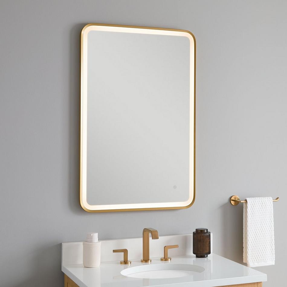 24" Faysel Rectangular Lighted Mirror - Brushed Gold, , large image number 1