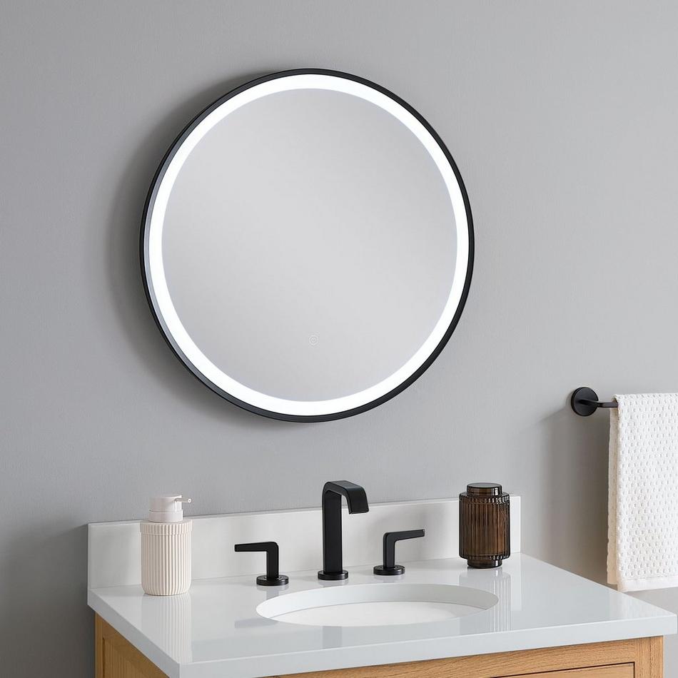 24" Faysel Round Lighted Mirror - Matte Black, , large image number 0
