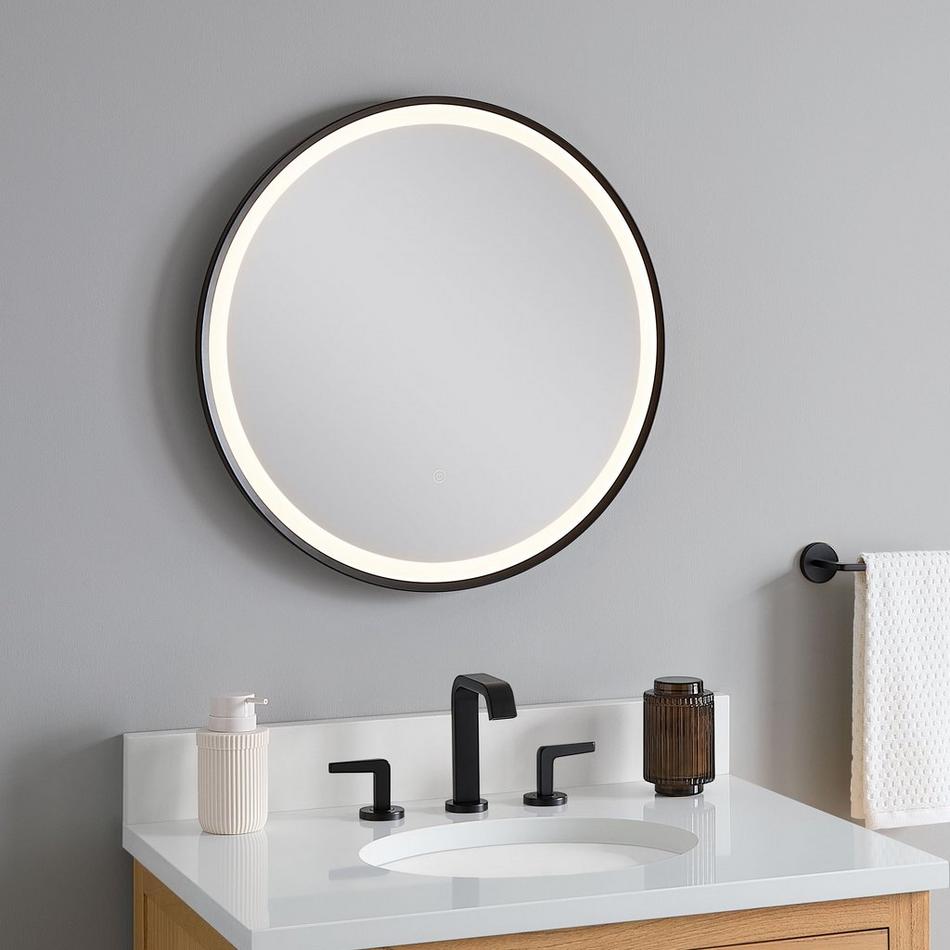 24" Faysel Round Lighted Mirror - Matte Black, , large image number 1