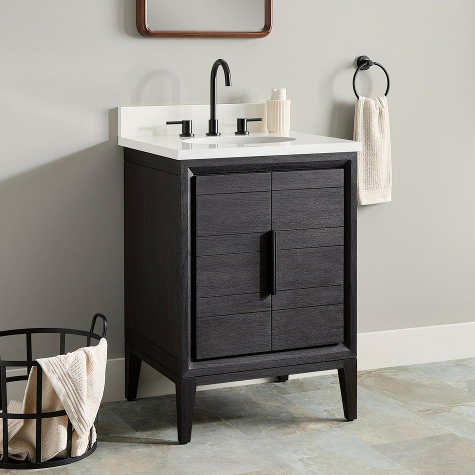 24" Aliso Teak Vanity with Undermount Sink - Charred Timber Black, , large image number 0