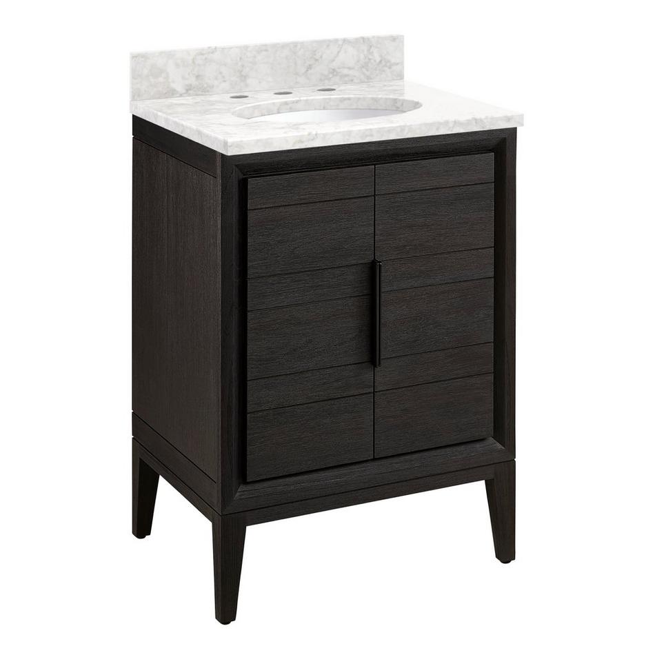 24" Aliso Teak Vanity with Undermount Sink - Charred Timber Black - Carrara - 3 Hole, , large image number 0