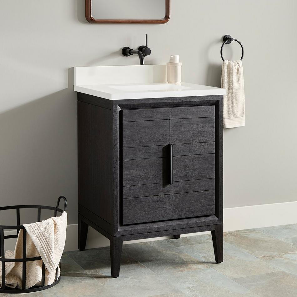 24" Aliso Teak Vanity with Rectangular Undermount Sink - Charred Timber Black, , large image number 1