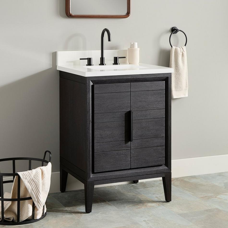 24" Aliso Teak Vanity with Rectangular Undermount Sink - Charred Timber Black, , large image number 0