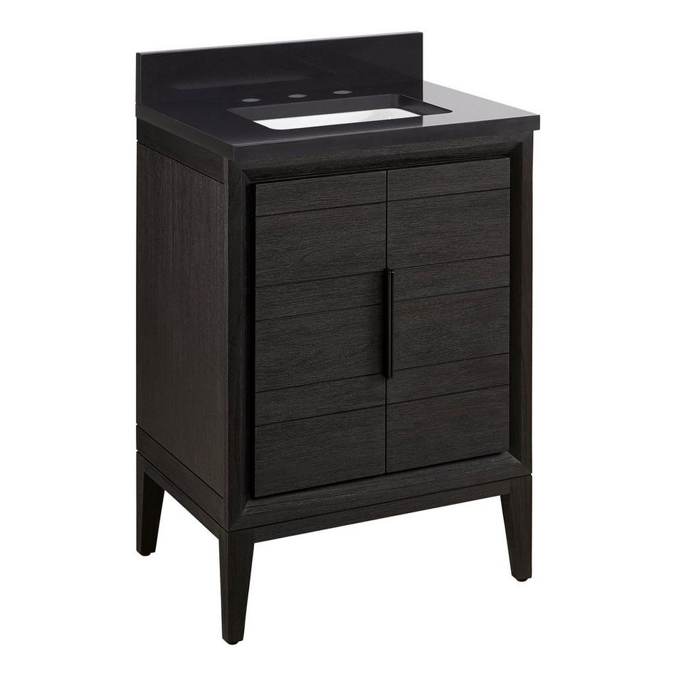 24" Aliso Teak Vanity with Rectangular Undermount Sink - Charred Timber Black - CB Quartz - 3 Hole, , large image number 0