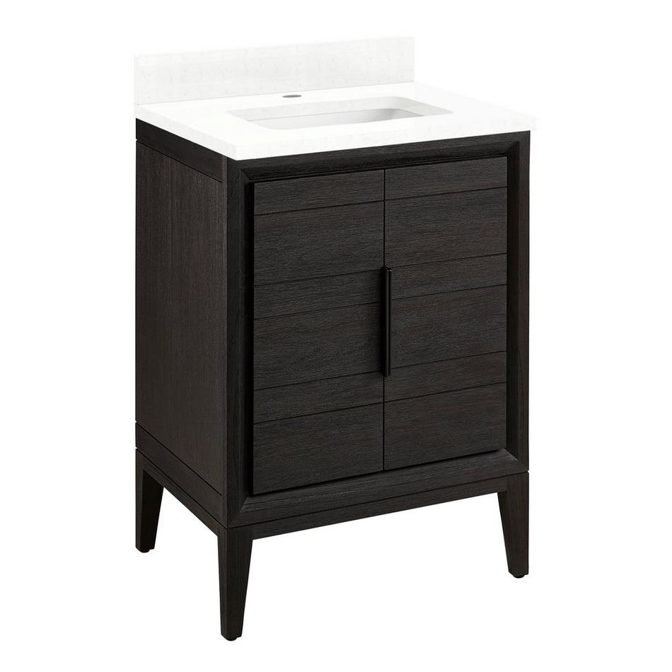 24" Aliso Teak Vanity with Rectangular Undermount Sink - Charred Timber Black - FW Quartz - 1 Hole, , large image number 0