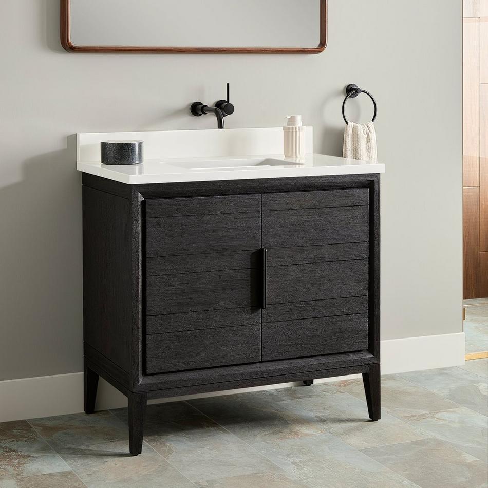 36" Aliso Teak Vanity with Rectangular Undermount Sink - Charred Timber Black, , large image number 1