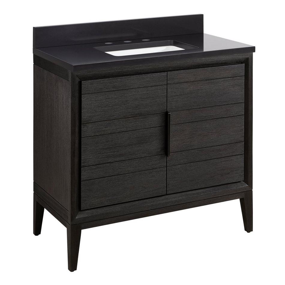 36" Aliso Teak Vanity with Rectangular Undermount Sink - Charred Timber Black - CB Quartz - 3 Hole, , large image number 0