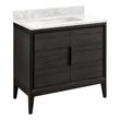 36" Aliso Teak Vanity with Rectangular Undermount Sink - Charred Timber Black - Carrara - No Hole, , large image number 0