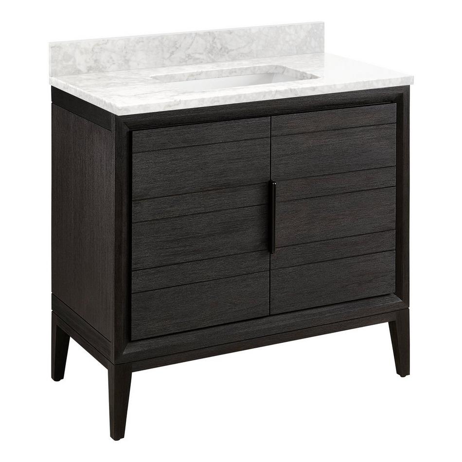 36" Aliso Teak Vanity with Rectangular Undermount Sink - Charred Timber Black - Carrara - No Hole, , large image number 0