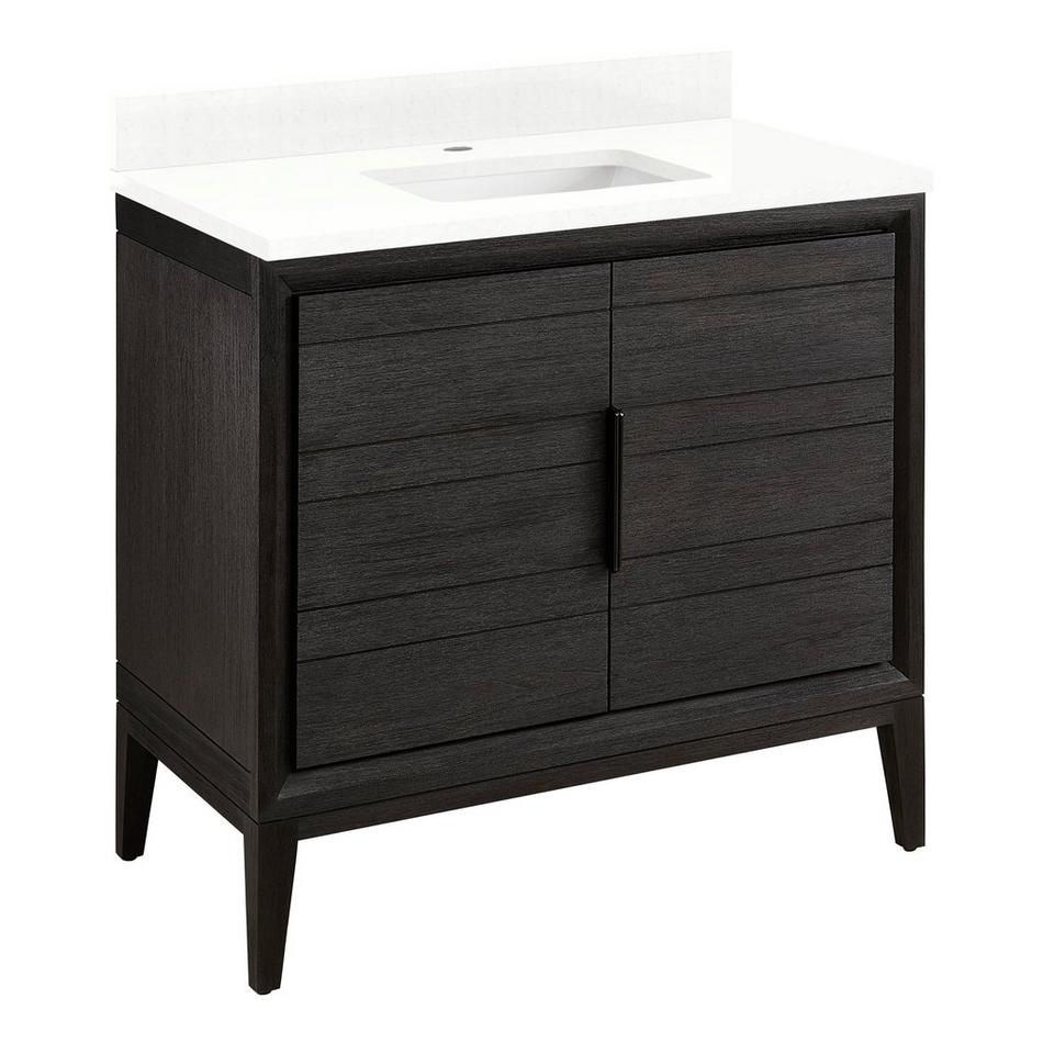 36" Aliso Teak Vanity with Rectangular Undermount Sink - Charred Timber Black - FW Quartz - 1 Hole, , large image number 0