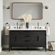 60" Aliso Teak Double Vanity with Undermount Sinks - Charred Timber Black - AW Quartz - 3 Hole, , large image number 0