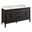 60" Aliso Teak Double Vanity with Rect Undermount Sinks - Charred Timber Black - Carrara - 3 Hole, , large image number 0