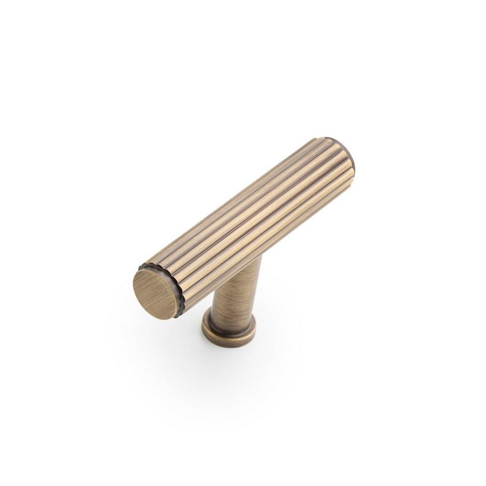 Brixlee Reeded Brass T Knob, , large image number 0