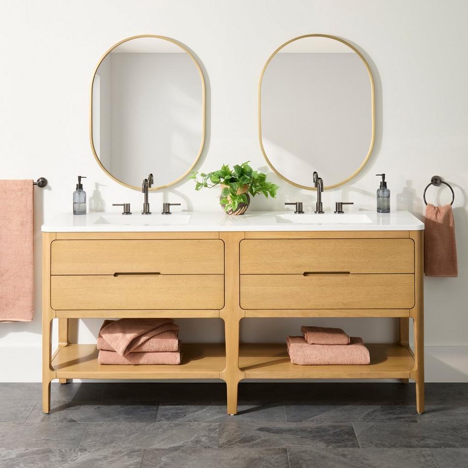 72" Rheya Narrow Console Double Vanity and Sinks - Blonde Oak, , large image number 0
