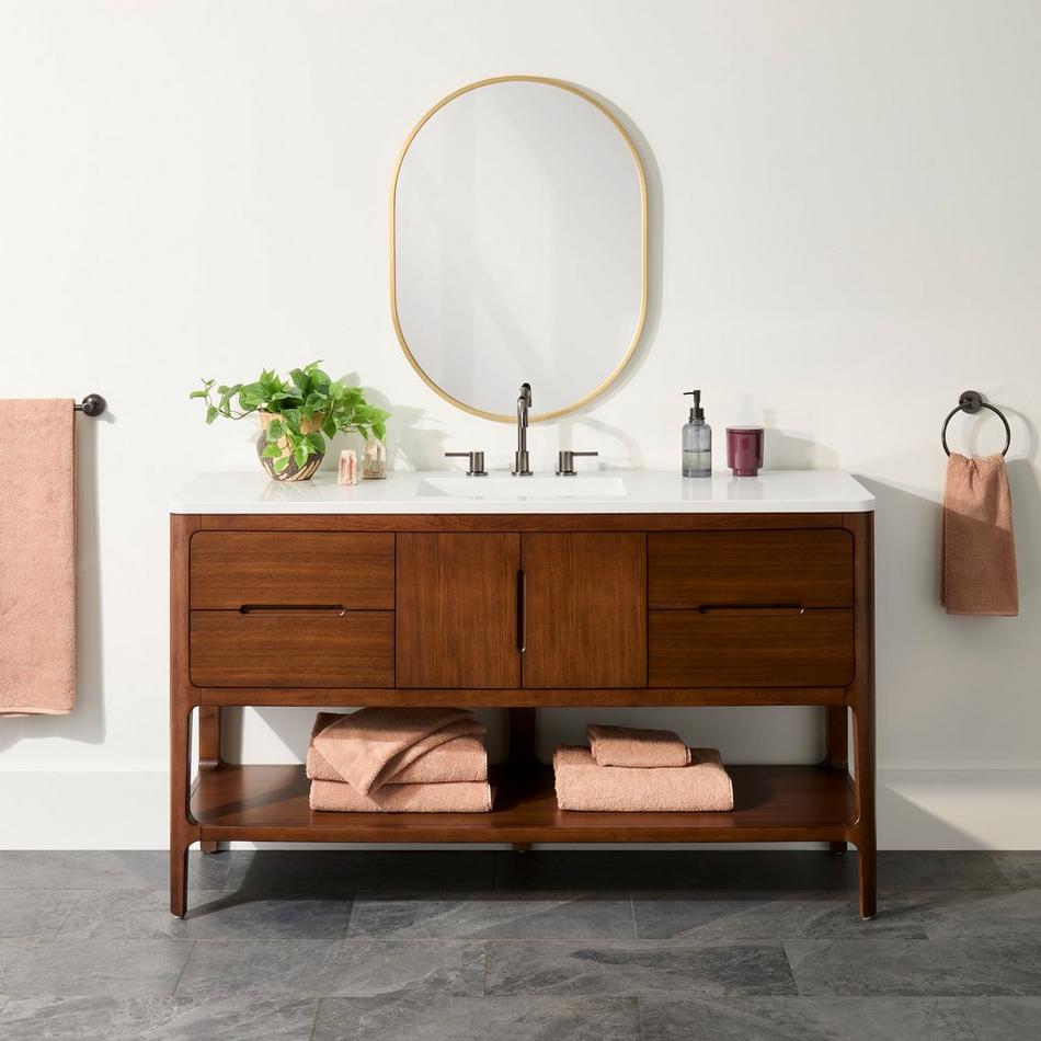 60" Rheya Narrow Console Vanity with Outlet and Sink - Winterland Walnut, , large image number 0