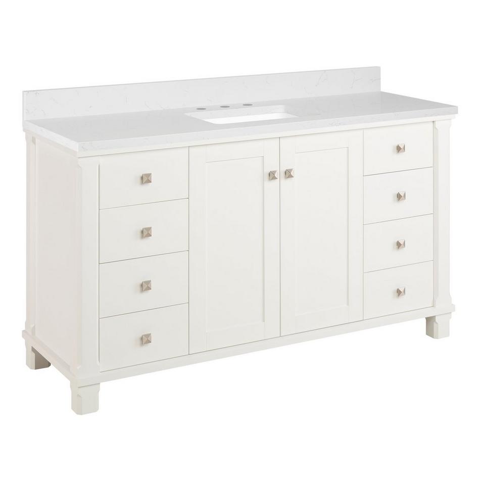 60" Theroux Single Vanity with Rect. Undermount Sink - Outlet - Bright White - FW Quartz - 3 Hole, , large image number 0
