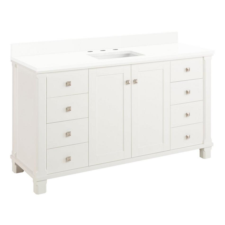 60" Theroux Single Vanity with Rect. Undermount Sink - Outlet - Bright White - AW Quartz - 3 Hole, , large image number 0