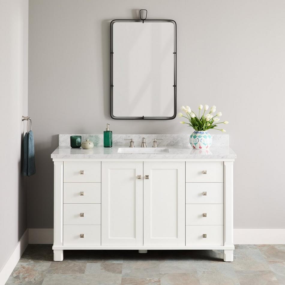 60" Theroux Single Vanity with Rect. Undermount Sink - Outlet - Bright White - Carrara - 3 Hole, , large image number 0