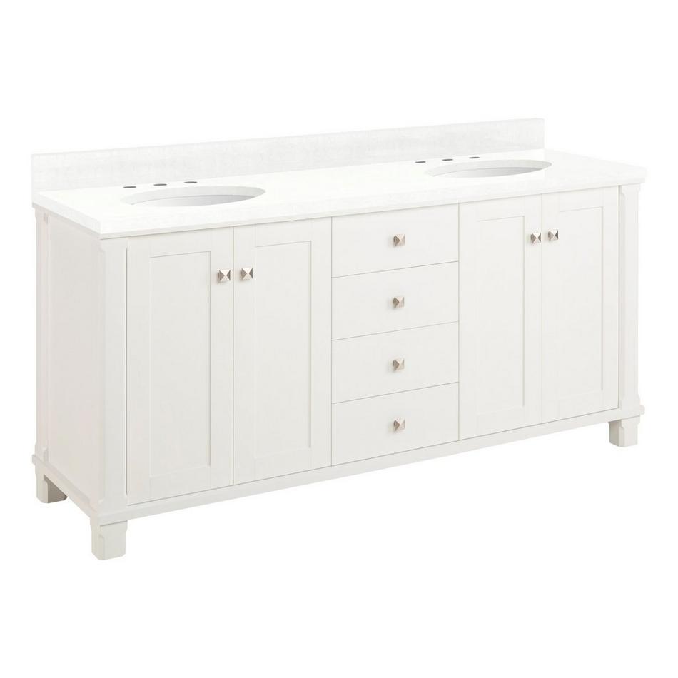 72" Theroux Double Vanity with Undermount Sinks - Outlets - Bright White - FW Quartz - 3 Hole, , large image number 0