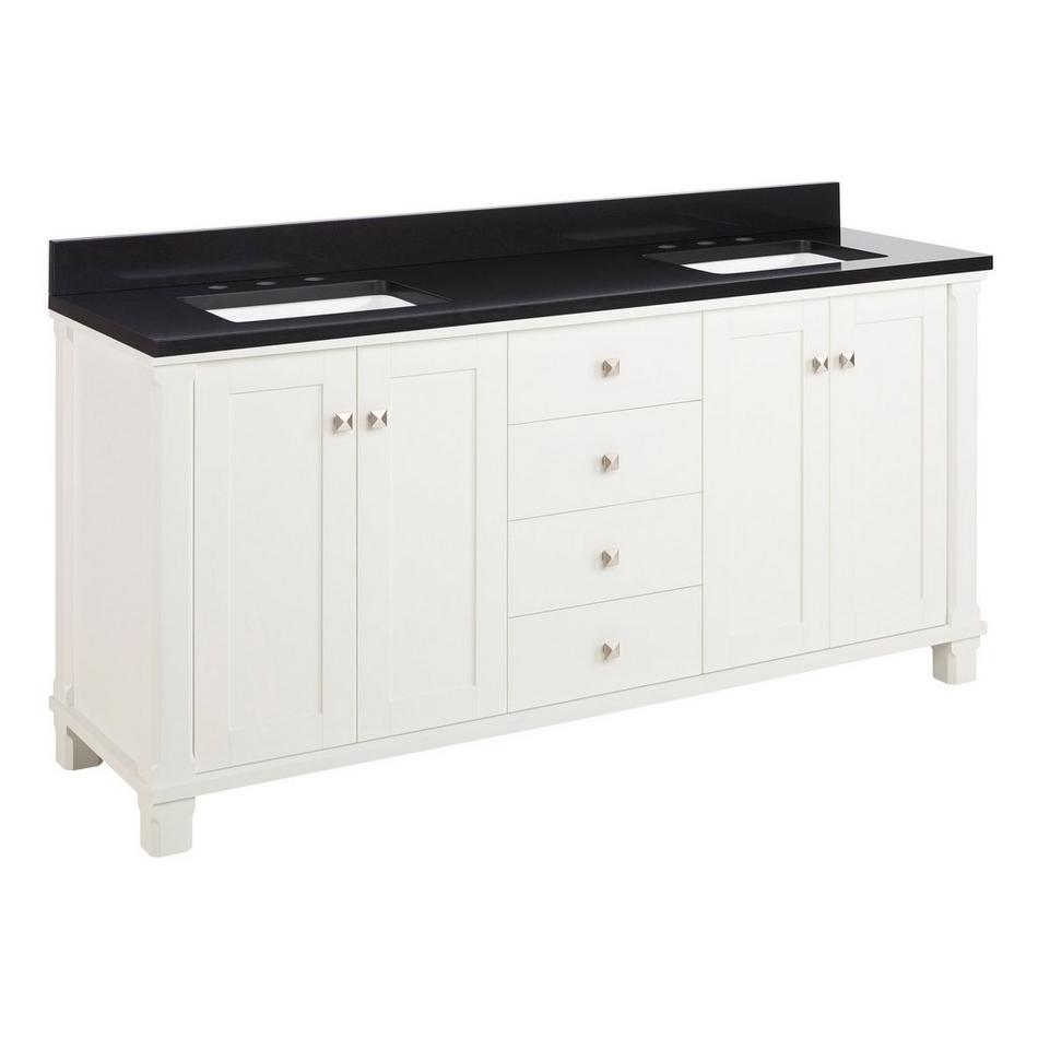 72" Theroux Double Vanity with Rect. Undermount Sinks - Outlets - Bright White - CB Quartz - 3 Hole, , large image number 0