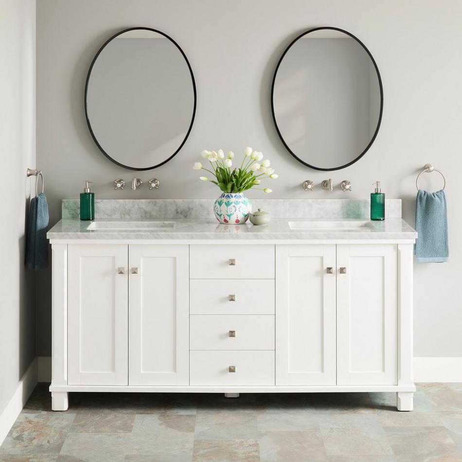 72" Theroux Double Vanity with Rectangular Undermount Sinks - Outlets - Bright White, , large image number 1