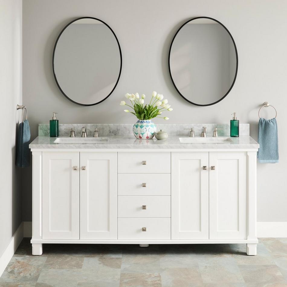 72" Theroux Double Vanity with Rectangular Undermount Sinks - Outlets - Bright White, , large image number 0