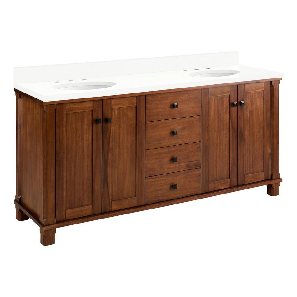 72" Theroux Double Vanity with Undermount Sinks - Outlets - Tawny Brown - AW Quartz - 3 Hole, , large image number 0