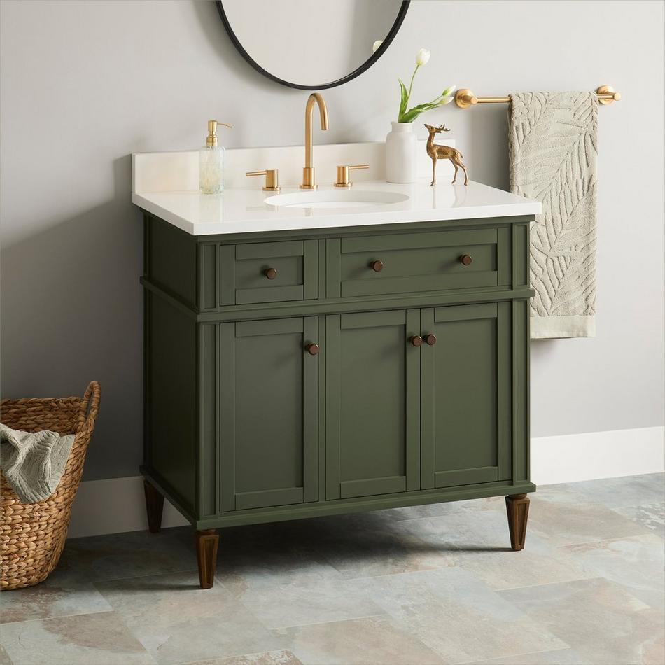 36" Elmdale Dark Olive Green Vanity with Undermount Sink - Outlet - AW Quartz - 3 Hole, , large image number 0