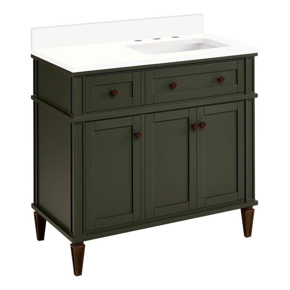 36" Elmdale Dark Olive Green Vanity with Right Offset Undermount Sink - Outlet - AW Quartz - 3 Hole, , large image number 0