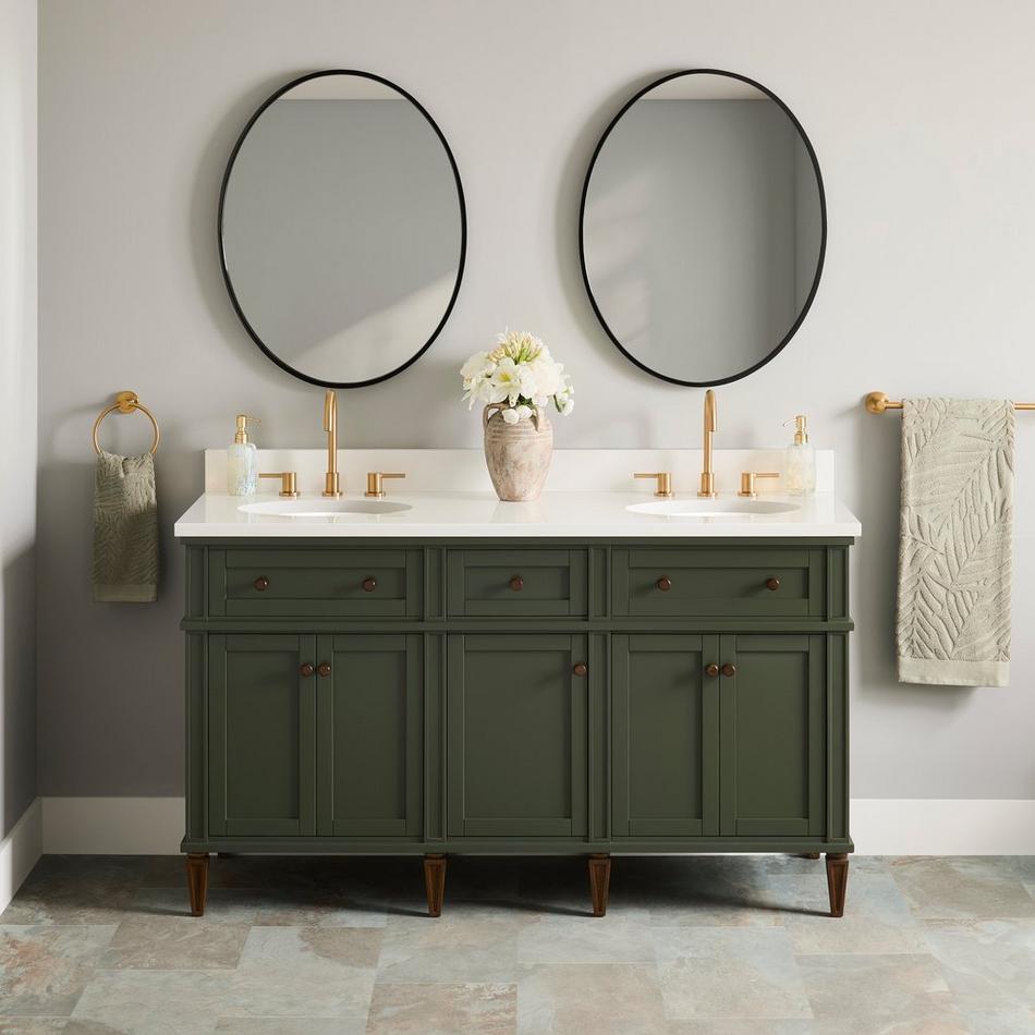 60" Elmdale Dark Olive Green Vanity with Undermount Sinks - Outlets, , large image number 0