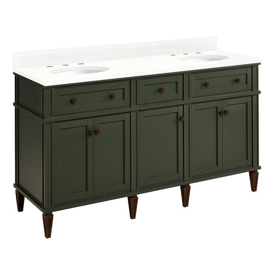 60" Elmdale Dark Olive Green Vanity with Undermount Sinks - Outlets - FW Quartz - 3 Hole, , large image number 0