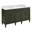 60" Elmdale Dark Olive Green Vanity with Rect. Undermount Sinks - Outlets - Carrara - No Hole, , large image number 0