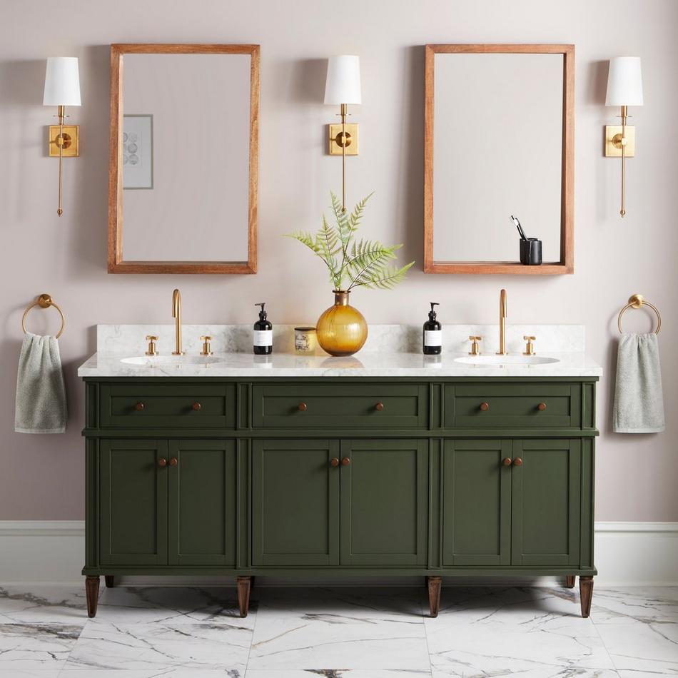 72" Elmdale Dark Olive Green Vanity with Undermount Sinks - Outlets - Carrara - 3 Hole, , large image number 0