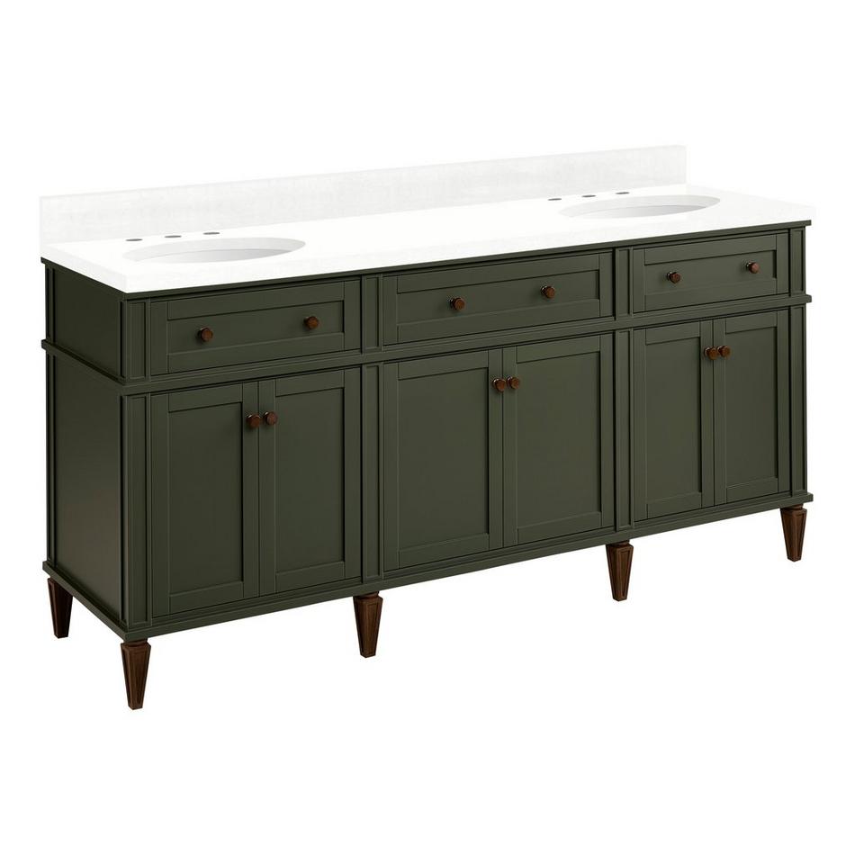 72" Elmdale Dark Olive Green Vanity with Undermount Sinks - Outlets - FW Quartz - 3 Hole, , large image number 0