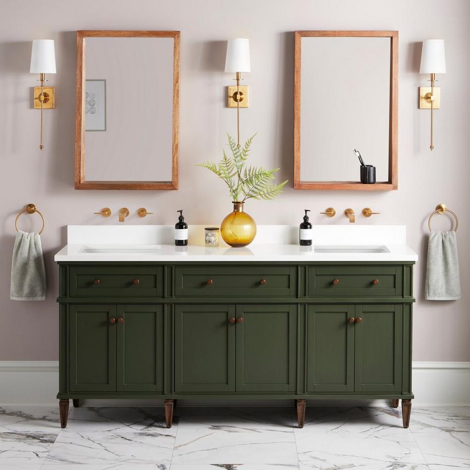 72" Elmdale Dark Olive Green Vanity with Rect. Undermount Sinks - Outlets, , large image number 1