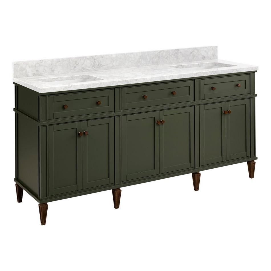 72" Elmdale Dark Olive Green Vanity with Rect. Undermount Sinks - Outlets - Carrara - No Hole, , large image number 0