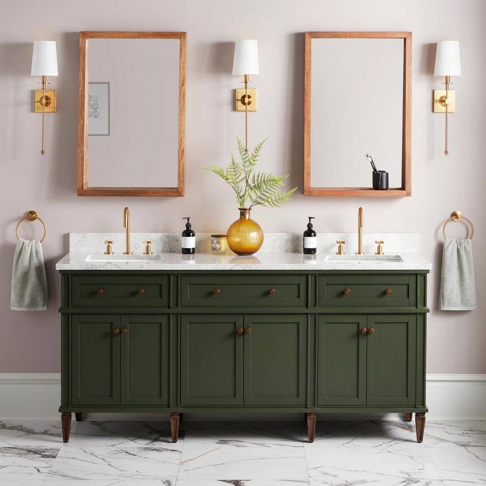 72" Elmdale Dark Olive Green Vanity with Rect. Undermount Sinks - Outlets, , large image number 0