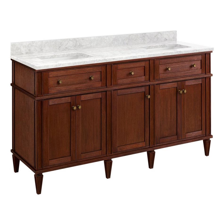 60" Elmdale Antique Brown Vanity with Rect. Undermount Sinks - Outlets - Carrara - No Hole, , large image number 0
