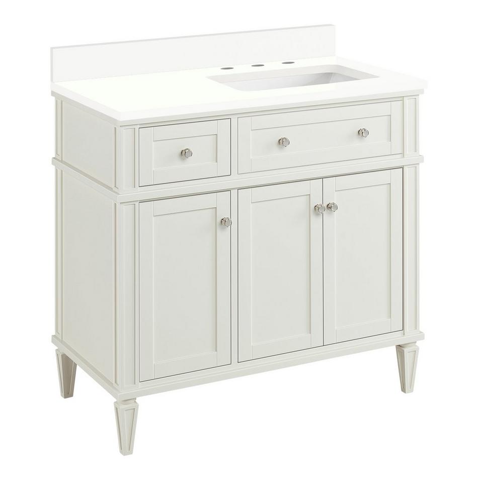 36" Elmdale White Vanity with Right Offset Rect. Undermount Sink - Outlet - AW Quartz - 3 Hole, , large image number 0