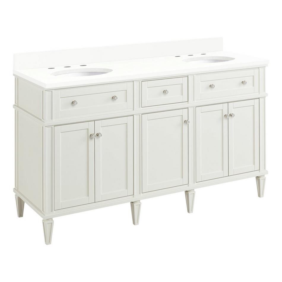 60" Elmdale White Vanity with Undermount Sinks - Outlets - AW Quartz - 3 Hole, , large image number 0