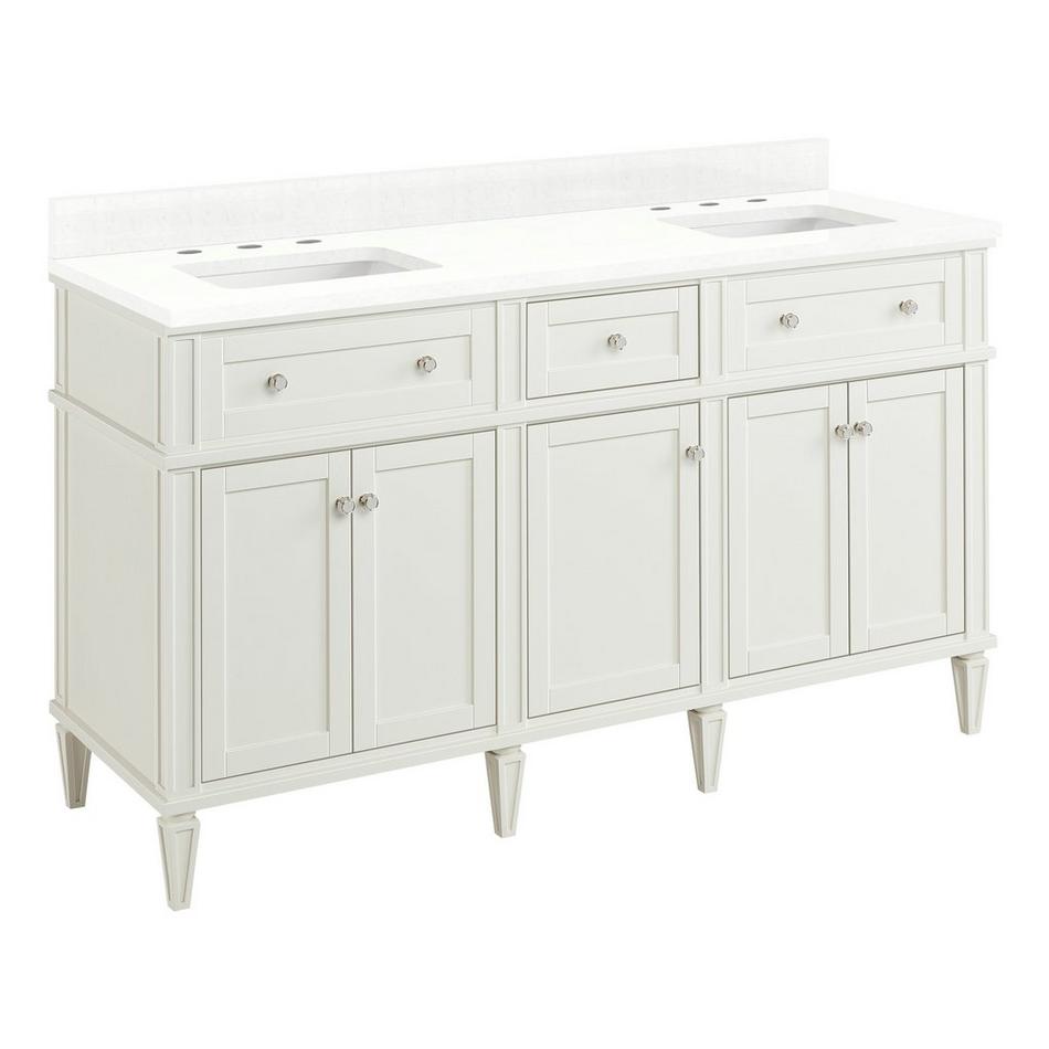 60" Elmdale White Vanity with Rect. Undermount Sinks - Outlets - FW Quartz - 3 Hole, , large image number 0