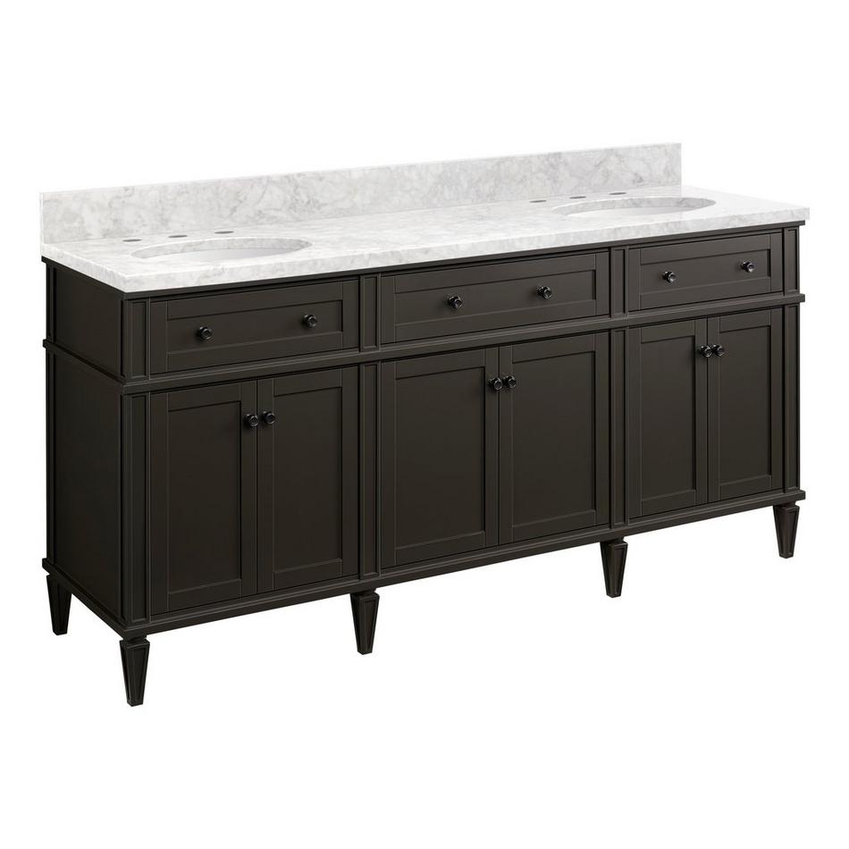 72" Elmdale Charcoal Black Vanity with Undermount Sinks - Outlets - Carrara - 3 Hole, , large image number 0
