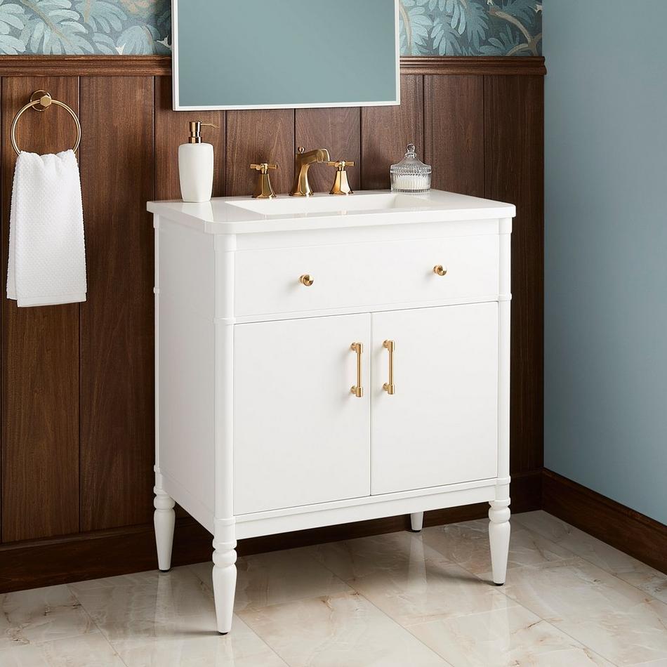 30" Tesori Narrow Mahogany Vanity and Sink - Outlet - Bright White, , large image number 0