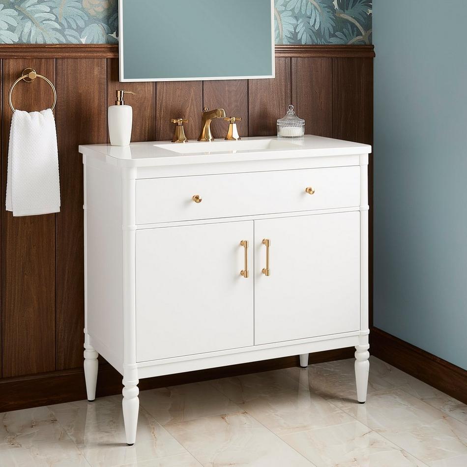 36" Tesori Narrow Mahogany Vanity and Sink - Outlet - Bright White, , large image number 0