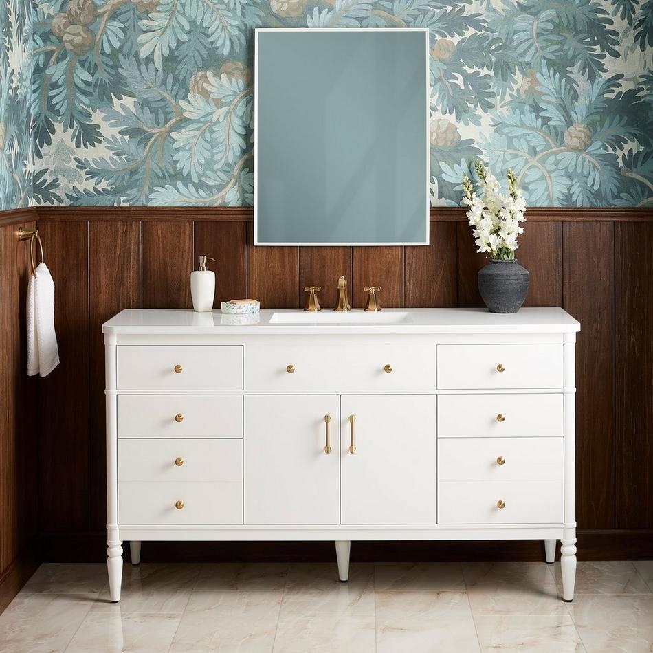 60" Tesori Narrow Mahogany Vanity and Sink - Outlet - Bright White, , large image number 0