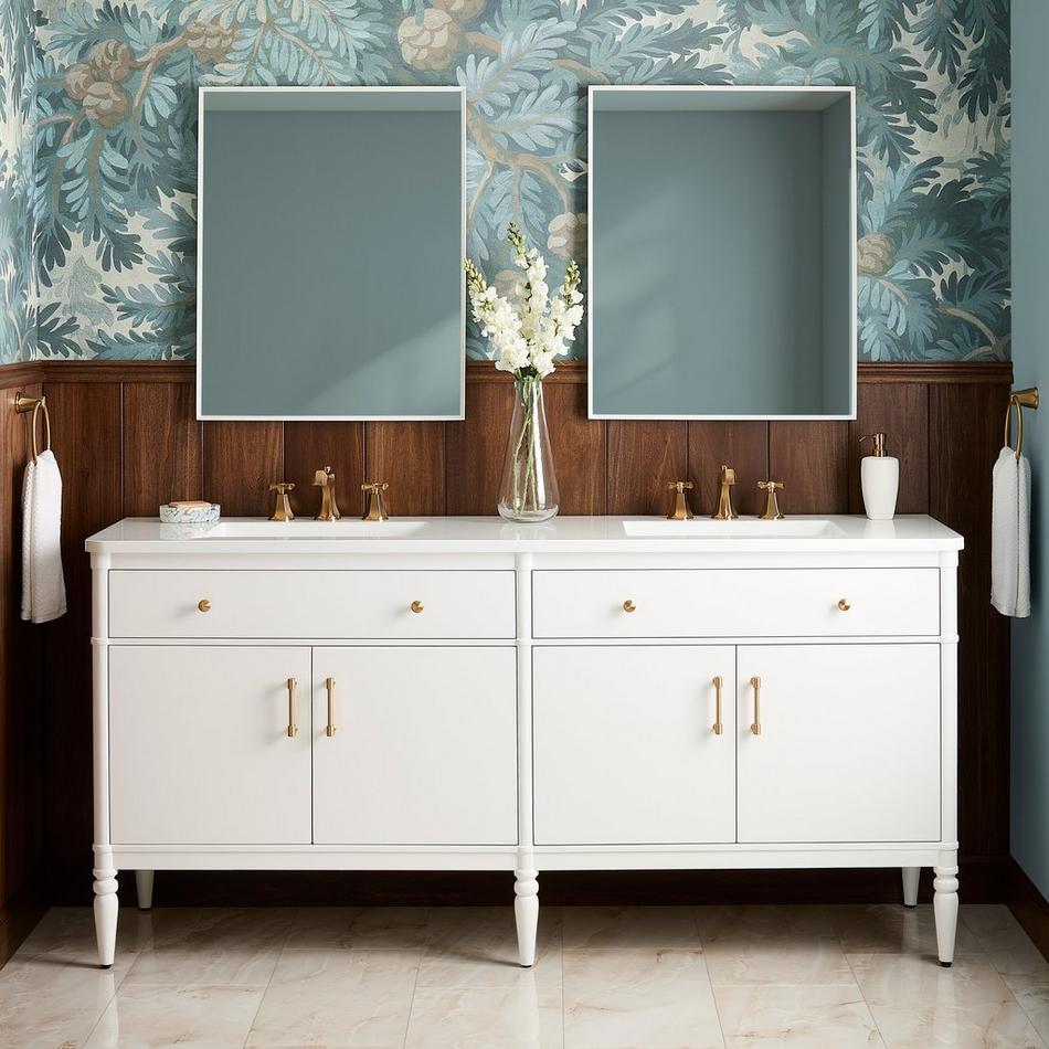 72" Tesori Narrow Mahogany Double Vanity and Sinks - Outlets - Bright White, , large image number 0