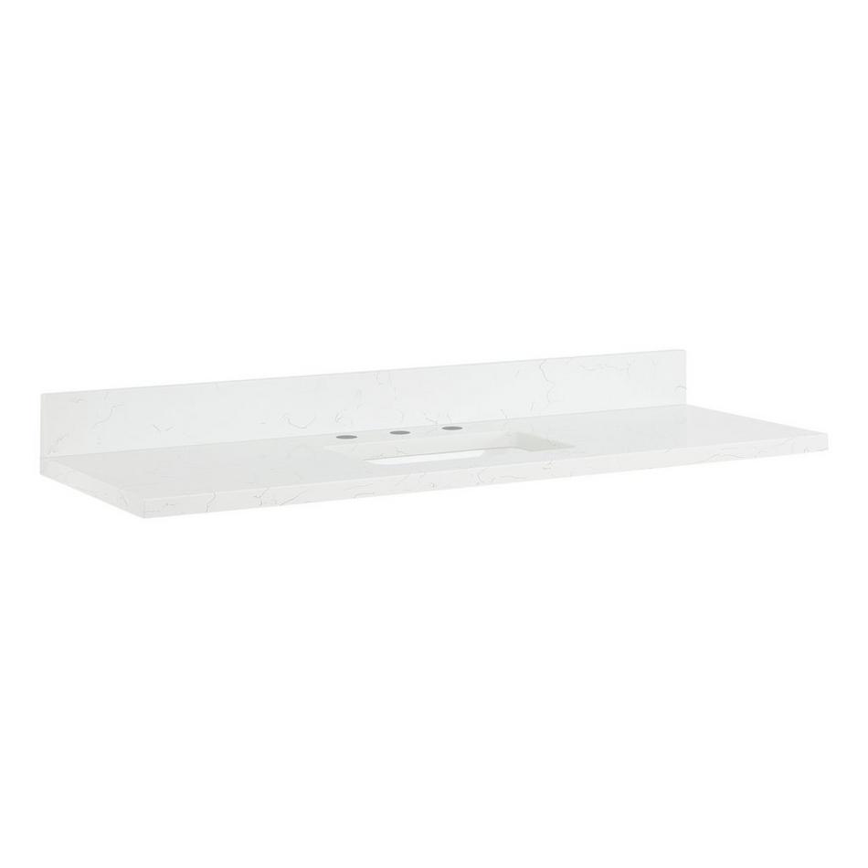 49" x 19" 3cm Narrow Quartz Vanity Top with Rectangle Undermount Sink - Widespread - Feathered White, , large image number 0