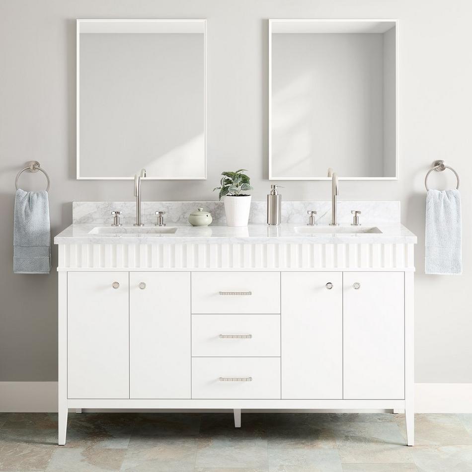 60" Rosamel Double Vanity with Rectangular Undermount Sinks - Outlets - White, , large image number 0